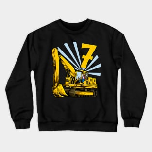 Excavator 7 year old birthday Crewneck Sweatshirt